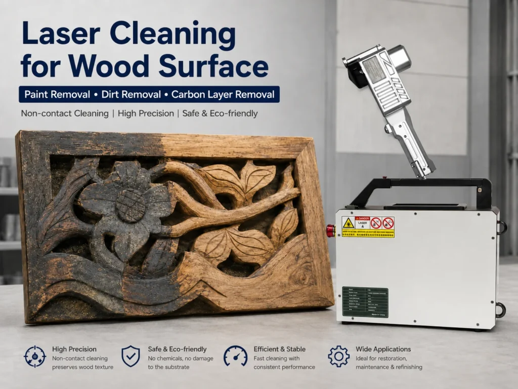 Wood laser cleaning sample
