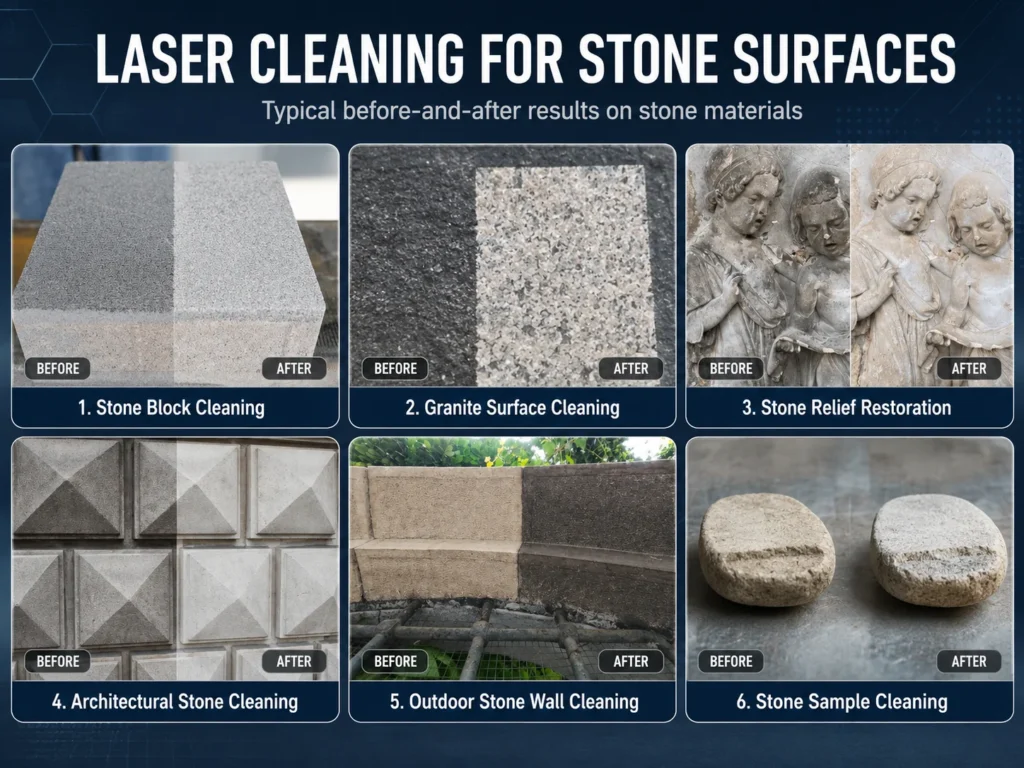 Stone and concrete laser cleaning sample