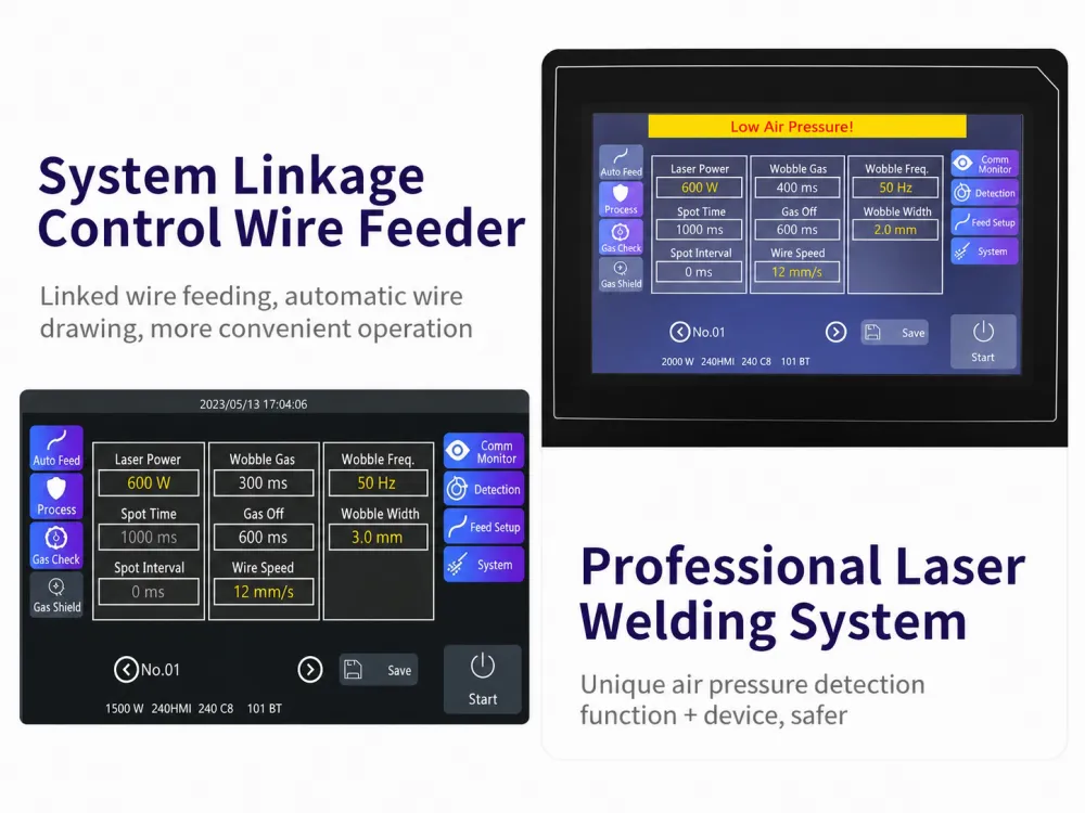 System linkage control screen — main machine and wire feeder